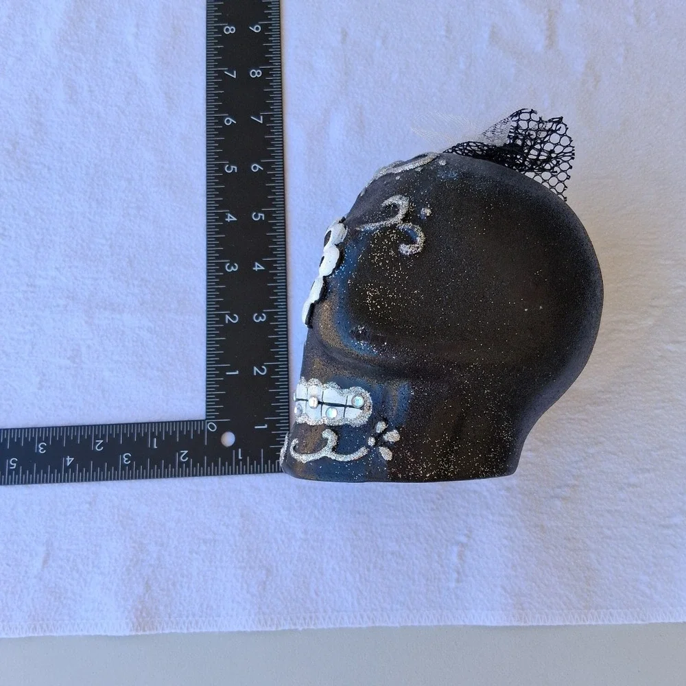 Ashland Day of the Dead Sugar Skull Tabletop Decor Black Glitter Rhinestone